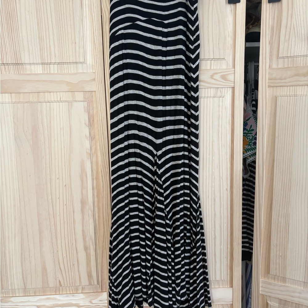 Black and White Striped Maxi Skirt